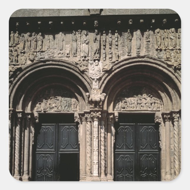 Aussicht auf den Portico de las Platerias Quadratischer Aufkleber (Vorderseite)