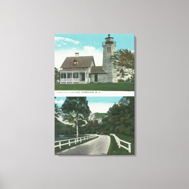 Aussicht auf den See Champlain Leuchtturm Leinwanddruck (Vorderseite)