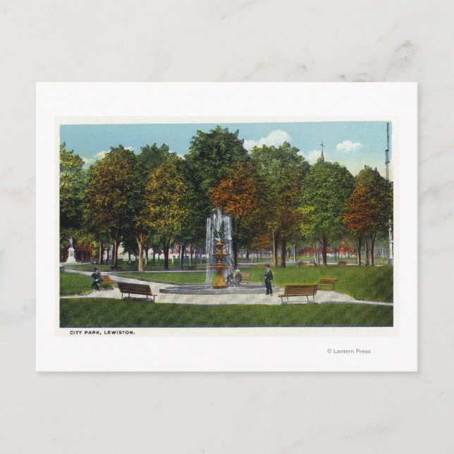 Aussicht auf den Stadtpark und den Brunnen Postkarte (Vorderseite)