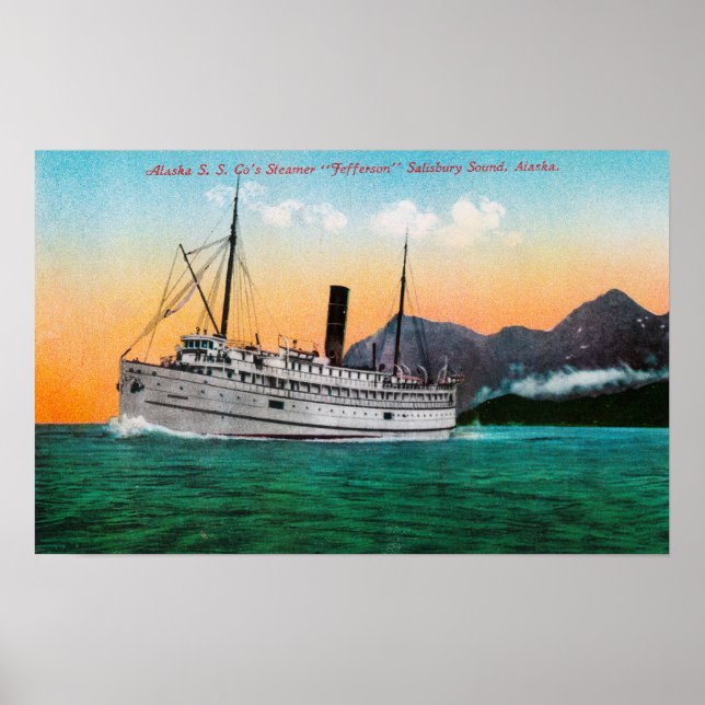 Aussicht auf den Steamer Jefferson Poster (Vorne)