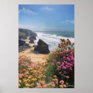 Aussicht auf den Strand mit Blume, Poster