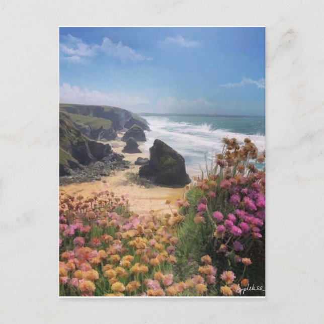 Aussicht auf den Strand mit Blume, Postkarte (Vorderseite)