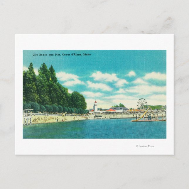 Aussicht auf den Strand und den Hafen Postkarte (Vorderseite)