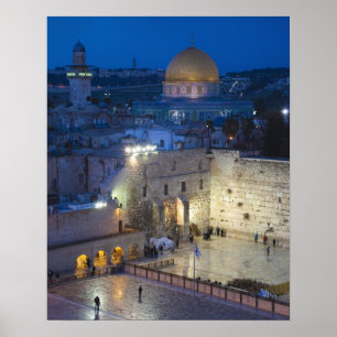 Aussicht auf den Western Wall Plaza, später Abend Poster