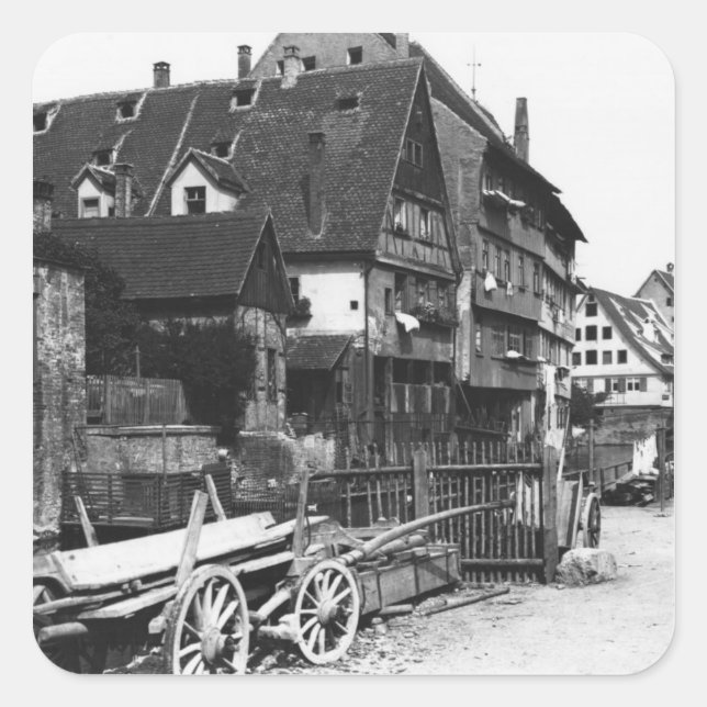 Aussicht auf die Altstadt, Ulm, c.1910 Quadratischer Aufkleber (Vorderseite)