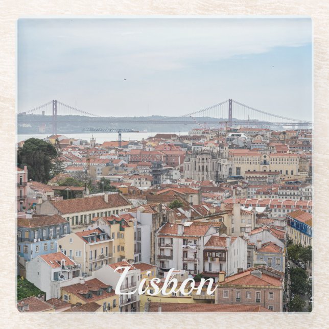 Aussicht auf die Altstadt von Lissabon und die Brü Glasuntersetzer (Vorderseite)
