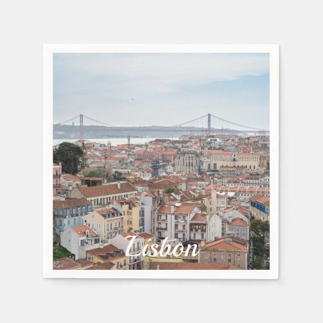 Aussicht auf die Altstadt von Lissabon und die Brü Serviette (Vorderseite)