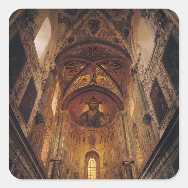 Aussicht auf die Apsis mit dem Christ Pantocrator Quadratischer Aufkleber (Vorderseite)