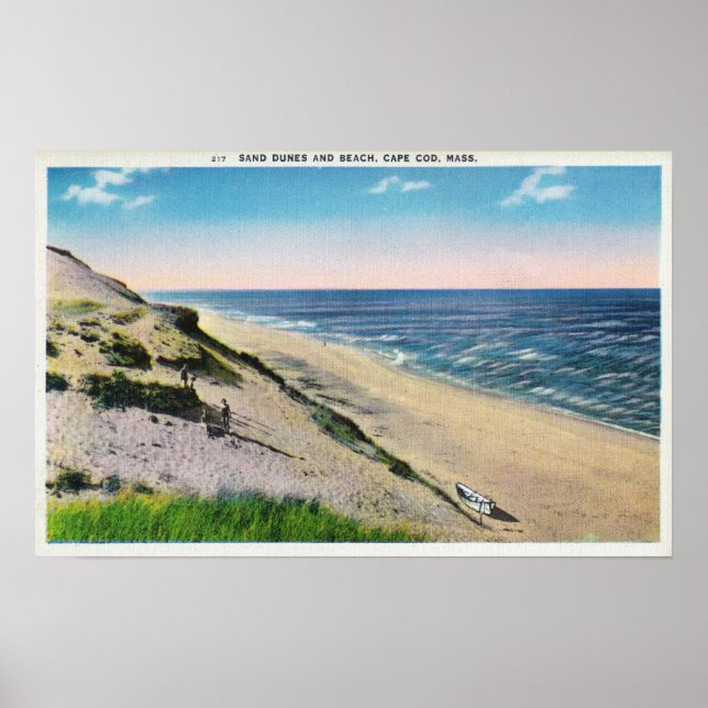 Aussicht auf die Dünen von Sand und den Strand Poster (Vorne)