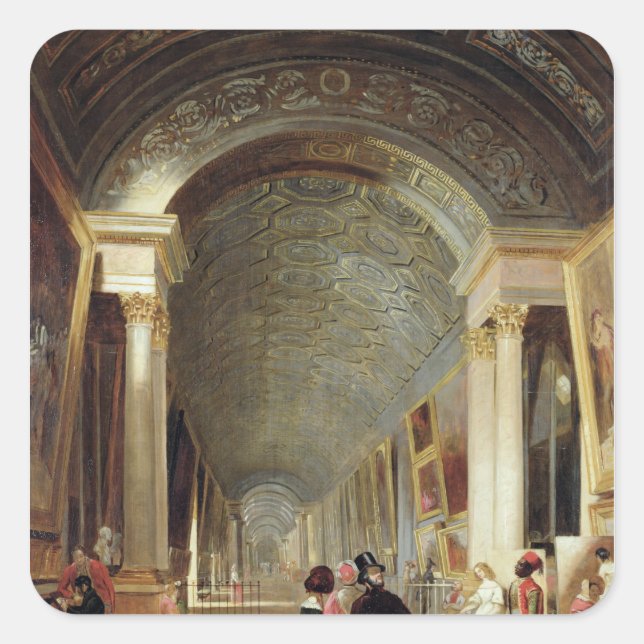 Aussicht auf die Grande Galerie des Louvre, 1841 Quadratischer Aufkleber (Vorderseite)