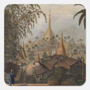 Aussicht auf die Große Dagon-Pagode und den benach Quadratischer Aufkleber