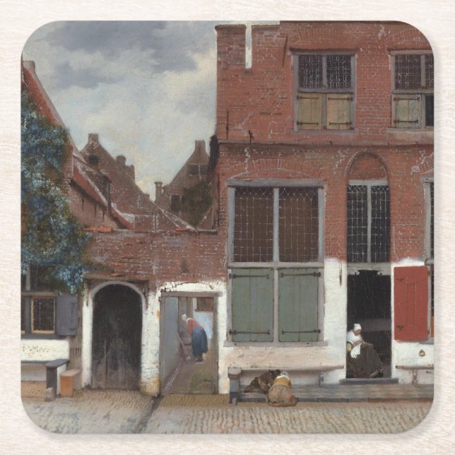 Aussicht auf die Häuser in Delft von Johannes Verm Rechteckiger Pappuntersetzer (Vorderseite)