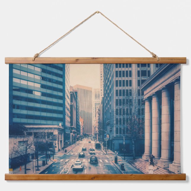 Aussicht auf die Innenstadt von San Francisco Wandteppich Mit Holzrahmen (Vorne)