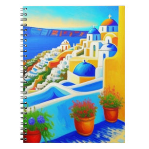 Aussicht auf die Insel Santorini Kunst Notizblock
