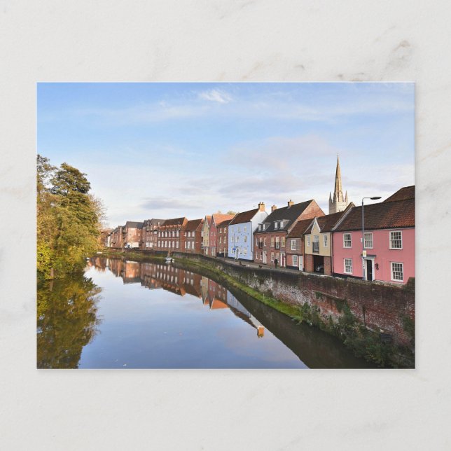 Aussicht auf die Kathedrale Norwich und die Wensum Postkarte (Vorderseite)