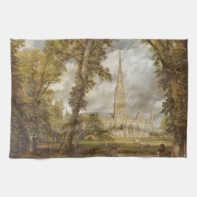 Aussicht auf die Kathedrale von Salisbury (englisc Geschirrtuch (Horizontal)