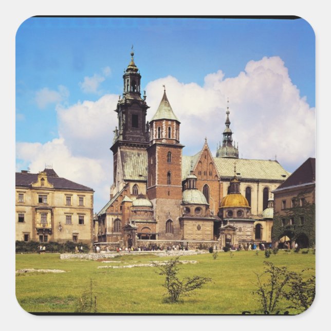 Aussicht auf die Kathedrale von Wawel Quadratischer Aufkleber (Vorderseite)