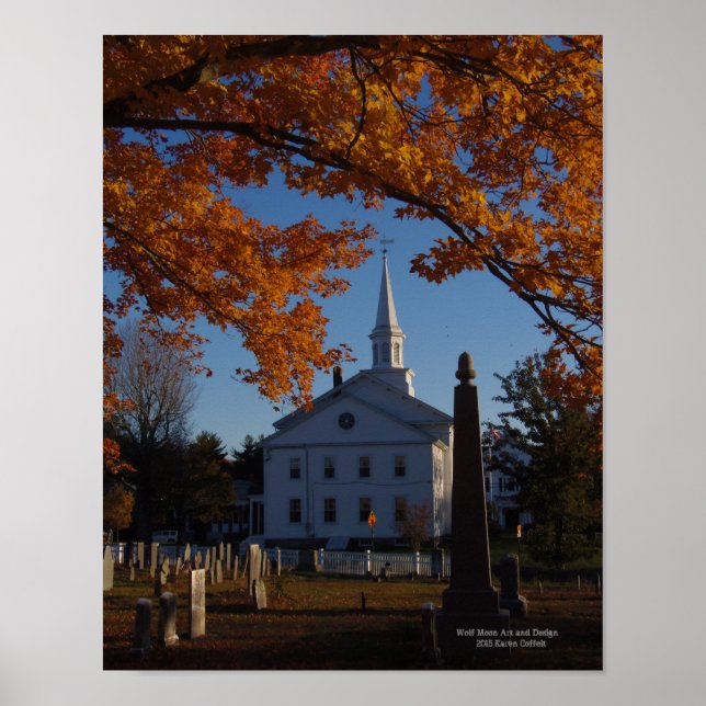 Aussicht auf die Kirche aus dem Friedhof Golden Fa Poster (Vorne)