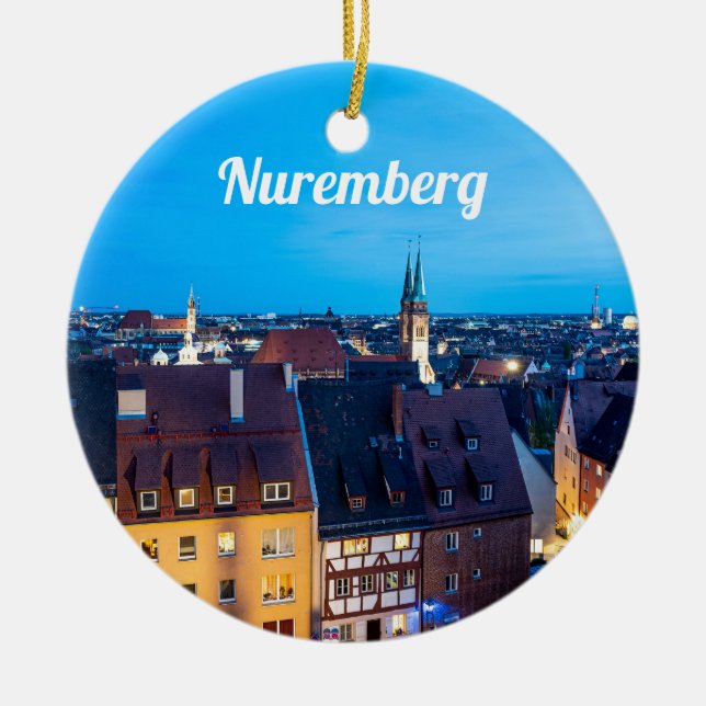 Aussicht auf die Nürnberger Altstadt in der Nacht Keramik Ornament (Vorne)