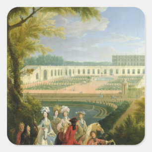 Aussicht auf die Orangerie in Versailles nach 1697 Quadratischer Aufkleber