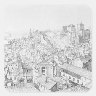 Aussicht auf die Stadt Avignon und die Umgebung Quadratischer Aufkleber