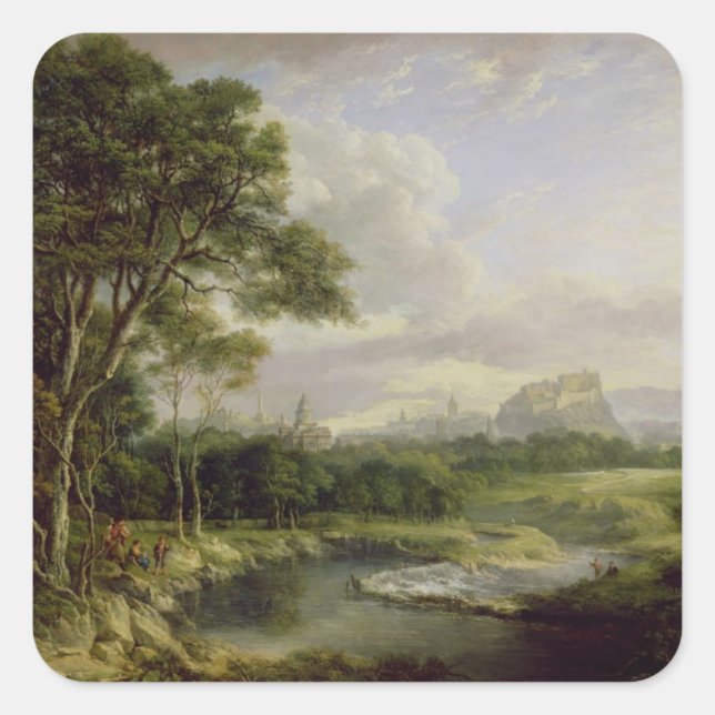 Aussicht auf die Stadt Edinburgh, c.1822 (Öl auf C Quadratischer Aufkleber (Vorderseite)