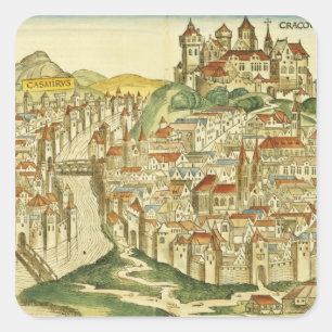 Aussicht auf die Stadt Krakau (Krakau), vom Nure Quadratischer Aufkleber