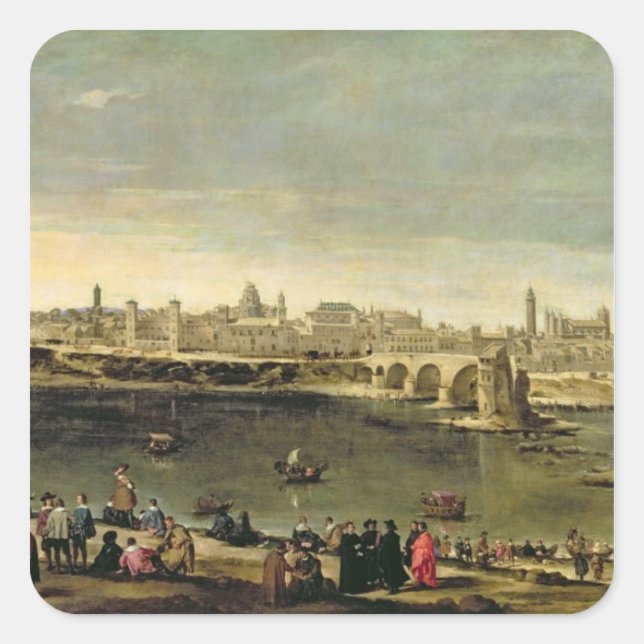 Aussicht auf die Stadt Saragossa Quadratischer Aufkleber (Vorderseite)
