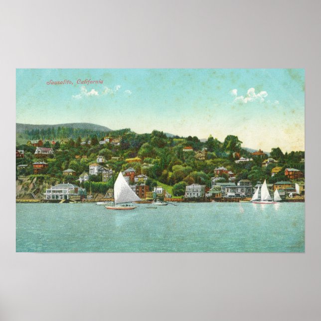 Aussicht auf die Stadt, Segelboote Poster (Vorne)