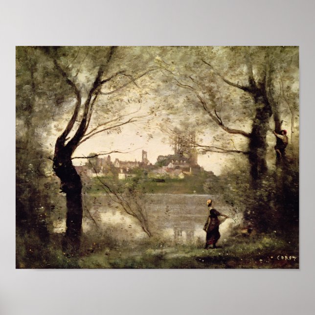 Aussicht auf die Stadt und den Dom von Mantes Poster (Vorne)