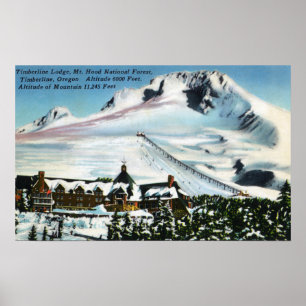 Aussicht auf die Timberline Lodge, Mt Hood im Wint Poster