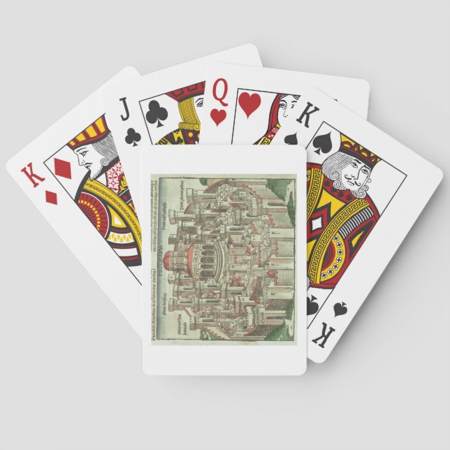 Aussicht auf die ummauerte Stadt Jerusalem mit dem Spielkarten (Rückseite)