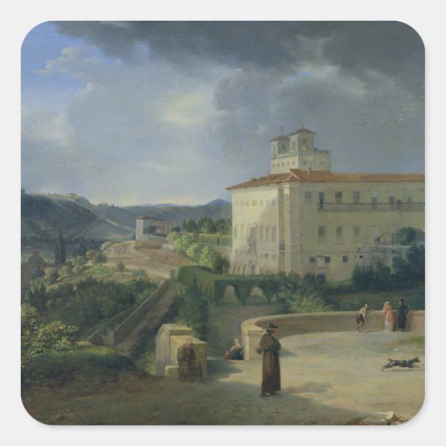 Aussicht auf die Villa Medici, Rom, 1813 Quadratischer Aufkleber (Vorderseite)