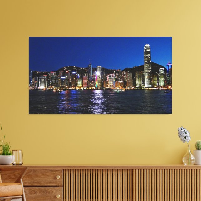 Aussicht auf die Waterfront von Hong Kong Leinwanddruck (Insitu (Wohnzimmer))