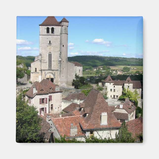 Aussicht auf Dorf und Kirche (Foto) Magnet (Vorne)