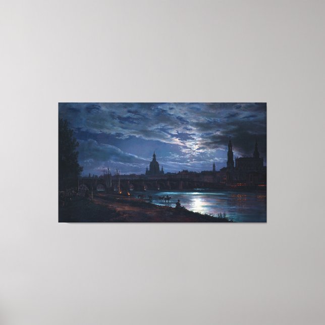 Aussicht auf Dresden durch Mondlicht von Johan C D Leinwanddruck (Vorderseite)