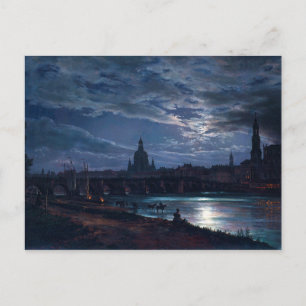Aussicht auf Dresden durch Mondlicht von Johan C D Postkarte
