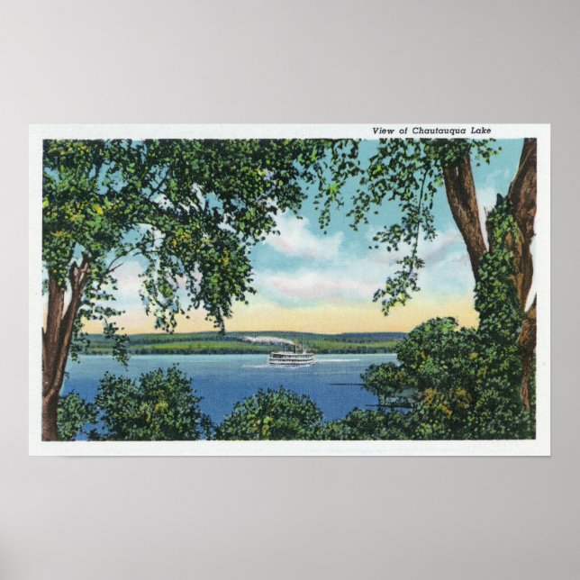 Aussicht auf ein Dampfschiff am See Poster (Vorne)