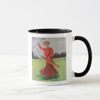Aussicht auf eine Frau im Roten Golfing Tasse
