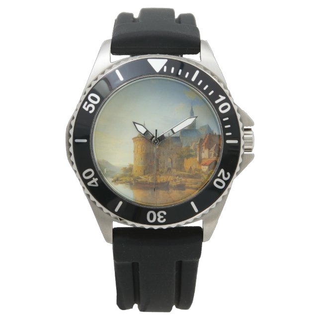 Aussicht auf eine holländische Stadt am Rhein Armbanduhr (Vorderseite)