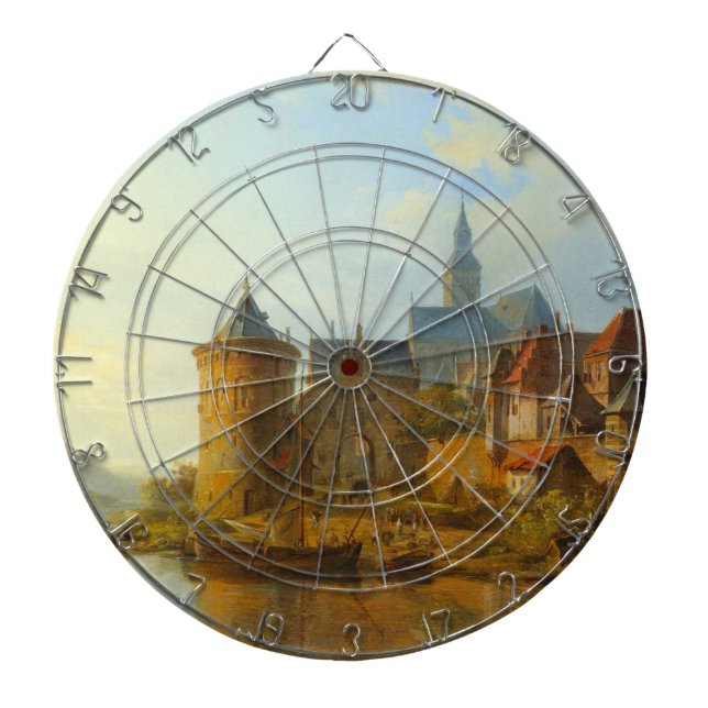 Aussicht auf eine holländische Stadt am Rhein Dartscheibe (vorne)