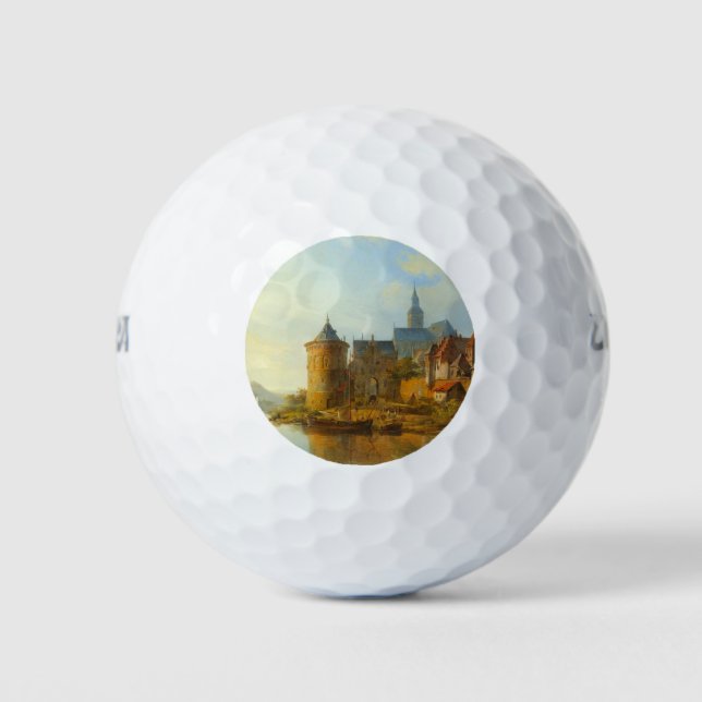 Aussicht auf eine holländische Stadt am Rhein Golfball (Vorderseite)