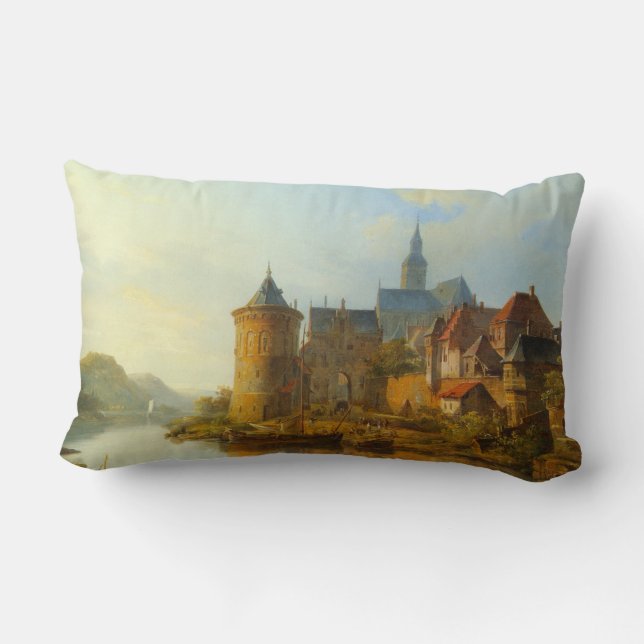 Aussicht auf eine holländische Stadt am Rhein Lendenkissen (Rückseite)