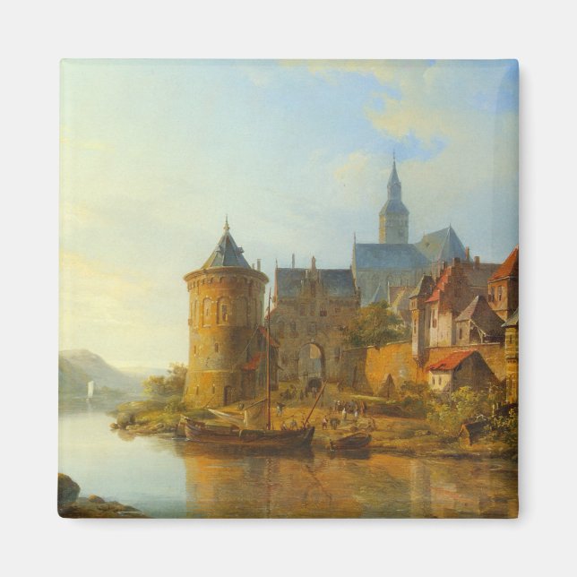 Aussicht auf eine holländische Stadt am Rhein Magnet (Vorne)