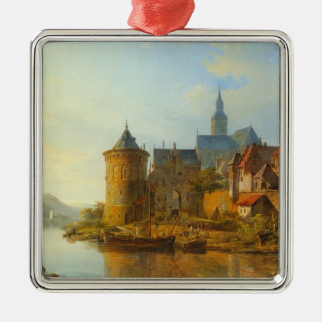 Aussicht auf eine holländische Stadt am Rhein Ornament Aus Metall (Vorne)