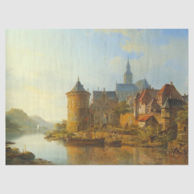 Aussicht auf eine holländische Stadt am Rhein Seidenpapier (Vorderseite)
