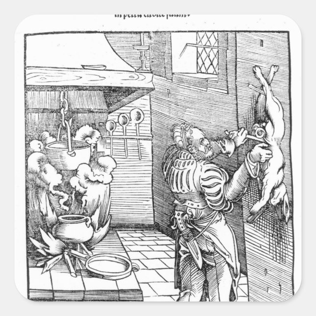 Aussicht auf eine Küche aus dem 16. Jahrhundert mi Quadratischer Aufkleber (Vorderseite)