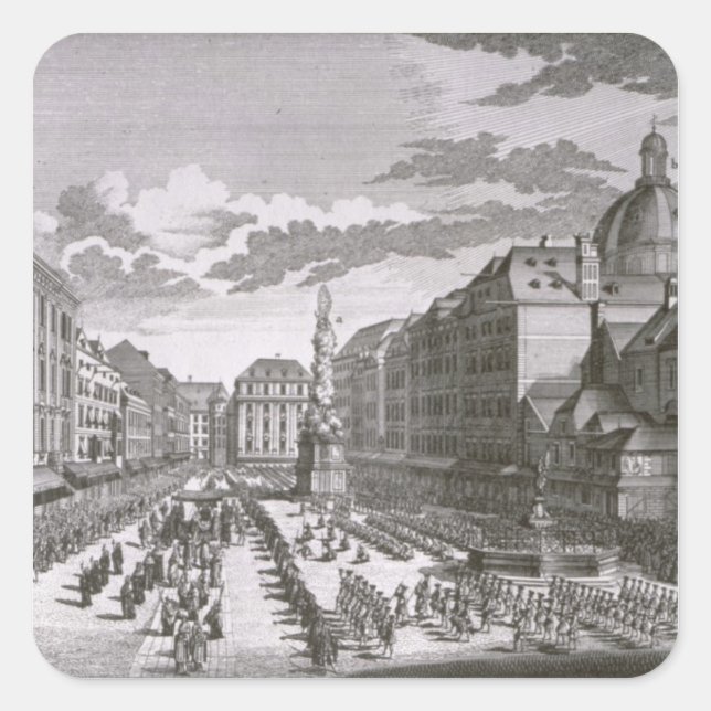 Aussicht auf eine Prozession im Graben Quadratischer Aufkleber (Vorderseite)