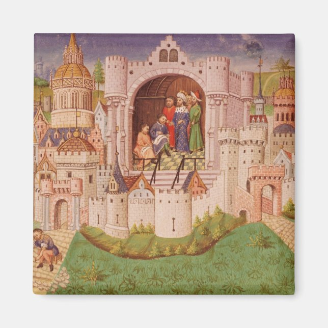Aussicht auf eine Stadt mit Straßenbauarbeitern Magnet (Vorne)