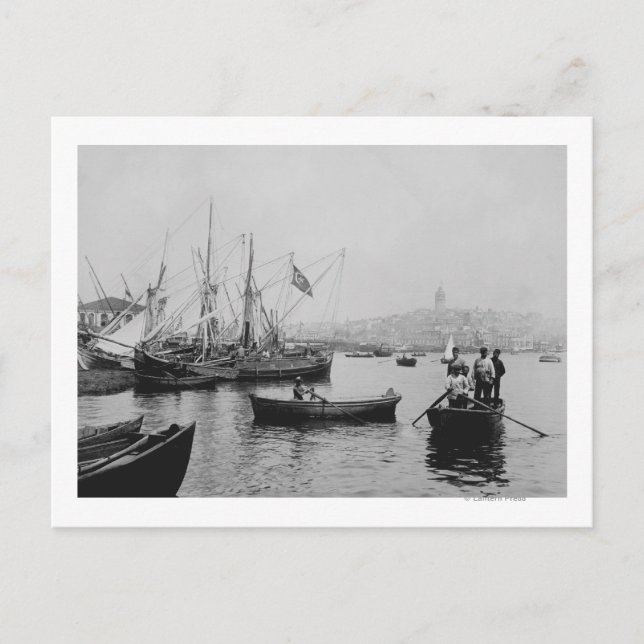 Aussicht auf Galata in Istanbul vom Hafen von Sirk Postkarte (Vorderseite)